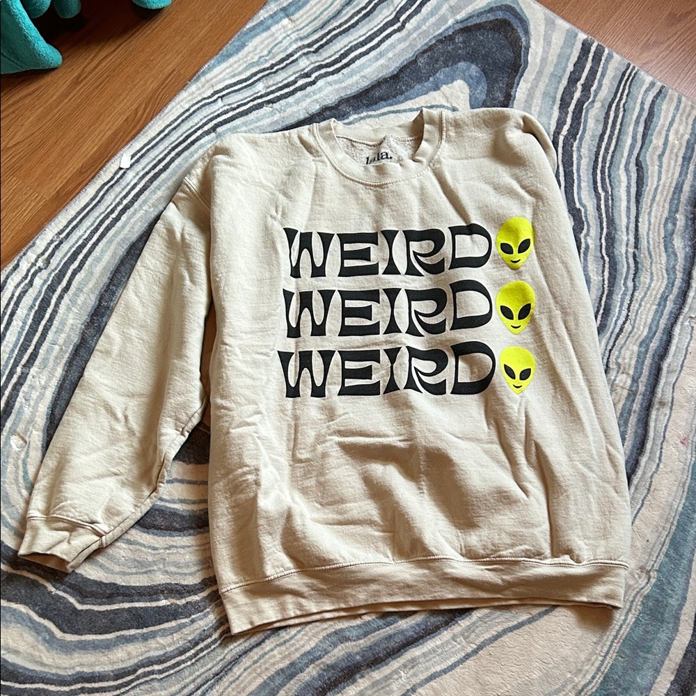 Dressed in Lala Beige Sweatshirt with Alien Print